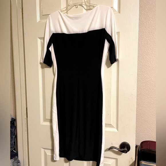 Chaps Midi  Bodycon Black And White Dress Woman's Size Medium - Picture 3 of 11